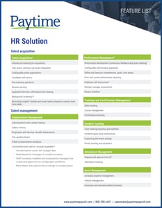 Paytime - HR Solution Feature List